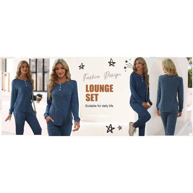 Two Piece Womens Pajama Sets Button Down Shirts and Drawstring Pants with Pockets Solid Lounge Sets for Women