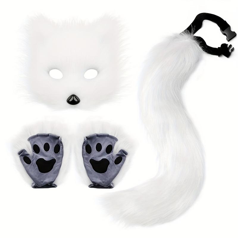 3pcs Fox Cosplay Set: Plush Mask, Gloves & Tail - Perfect for Halloween, Masquerade Parties & Anime Conventions