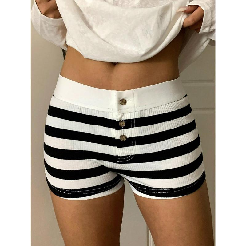 Women Casual Knit Striped Low-Waist Skinny Super-Short Shorts Women Loungewear Women Leggings Fall Women Shorts Fabric Fit