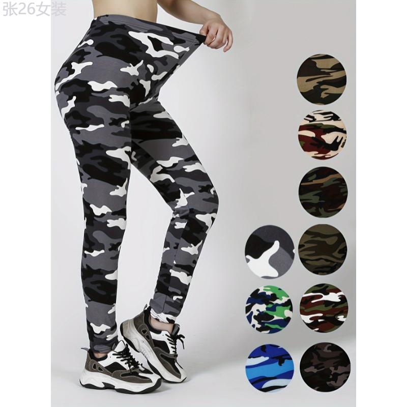 3pcs High Waist Camo Print Leggings, Skinny Stretchy Tights for Daily Wear, Women's Casual Clothing Fabric Fit