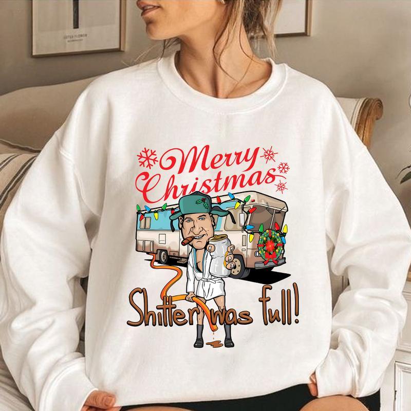 National Lampoons Vacation Sweater - Merry Christmas Shitter Was Full - Unisex Cotton Sweatshirt Casual Collar Comfort Fabric