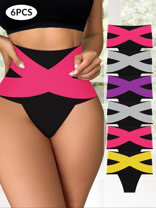 Women's Colorblock High Waist Thong, Casual Comfy Breathable Panty for Daily Wear, Ladies Underwear for All Seasons