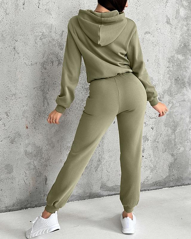 Chicme 2PCS Kangaroo Pocket Design Fleece Lined Hoodie & Cuffed Joggers Sweatpants Set Casual Comfort