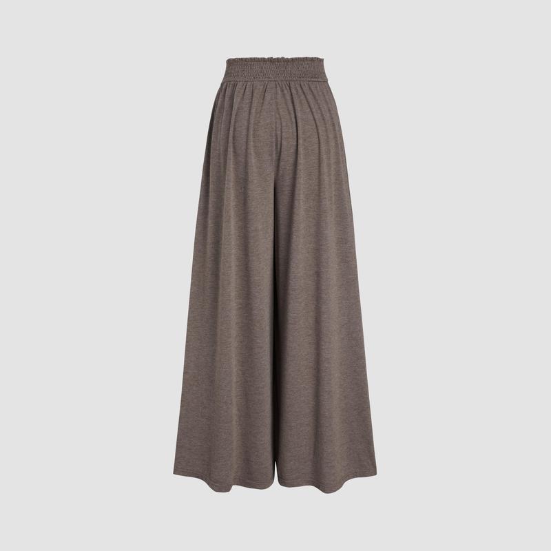 Cider [7 colors, Size 0-26] Solid Jersey High Waist Ruffle Wide Leg Trousers