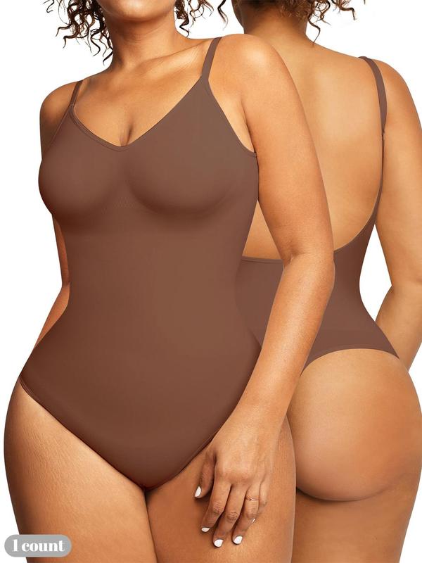 Women's Solid Adjustable Strap Shapewear Cami Bodysuit, Casual Comfy Seamless Shaper, Summer Wear, Tummy Control Clothing, Ladies Shapewear for All Seasons