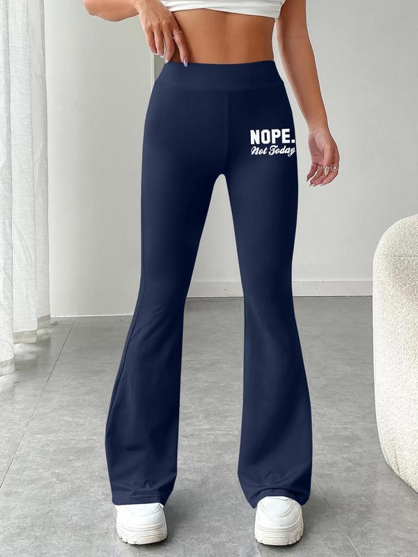 Women's Letter Print Flare Leg Pants, Casual Comfy Bell Bottom Trousers for Daily Wear, Ladies Bottoms for All Seasons