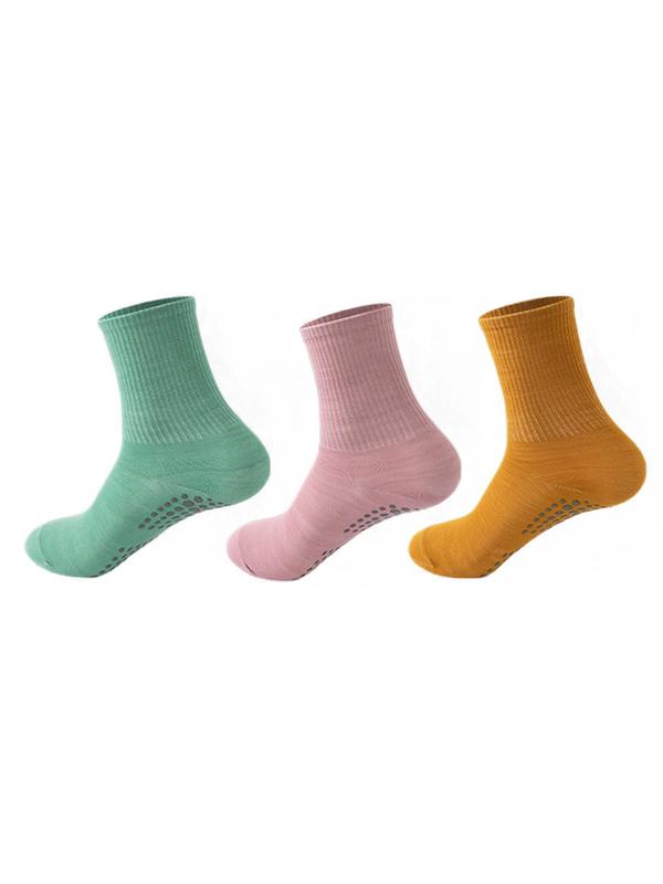 Women's 3 Pairs Plain Anti-slip Sports Crew Socks, Casual Moisture Wicking Socks, Soft Comfy Breathable Socks For All Seasons Daily Wear