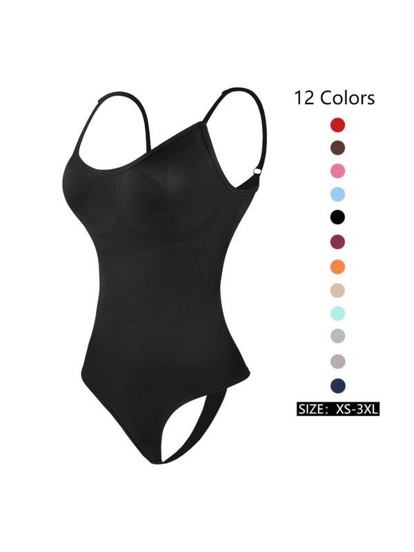 Women's Solid Adjustable Strap Shapewear Bodysuit, Casual Shaper Clothes, Seamless Tummy Control Butt Lifting Shapewear Bodysuit, Ladies Shapewear for Daily Wear, Back To School Curvy Holiday Wear 2024, Black Girl Wear, Fall Clothes