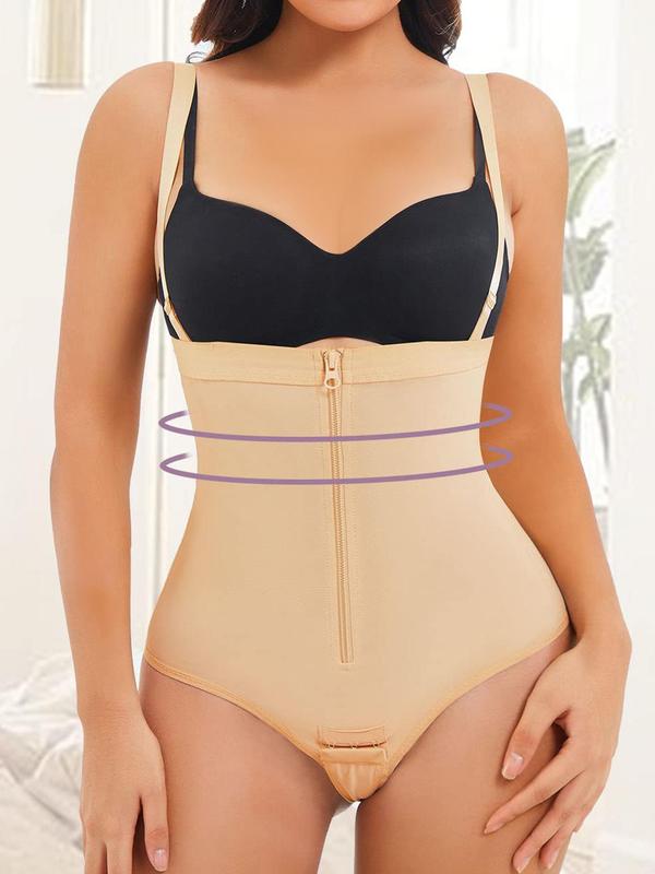 Women's Detachable Adjustable Strap Zipper Shapewear Panty, Hook & Eye Closure Crotch High Stretch Tummy Control Shaper, Women's Shapewear Bottoms for Daily Wear