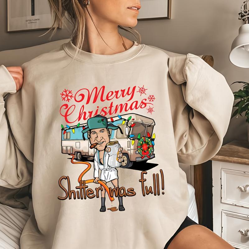 National Lampoons Vacation Sweater - Merry Christmas Shitter Was Full - Unisex Cotton Sweatshirt Casual Collar Comfort Fabric