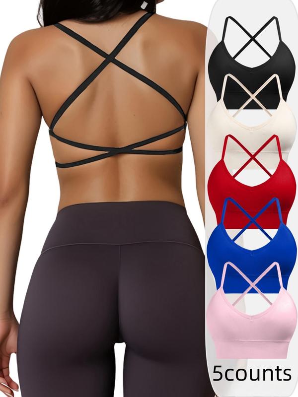 Women's Solid Criss Cross Backless Wireless Bra, Casual Comfortable Breathable Lingerie for Daily Wear, Softness Lingerie for All Seasons