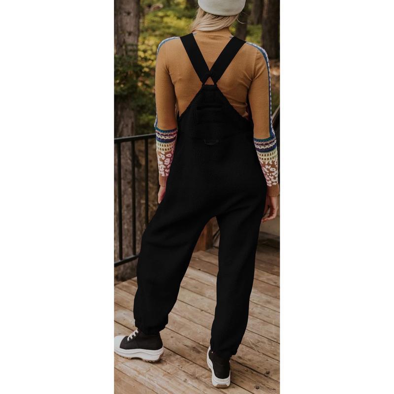 Women's Fleece Warm Overalls Winter Loose Casual Jumpsuits with Pockets Comfy Womenswear