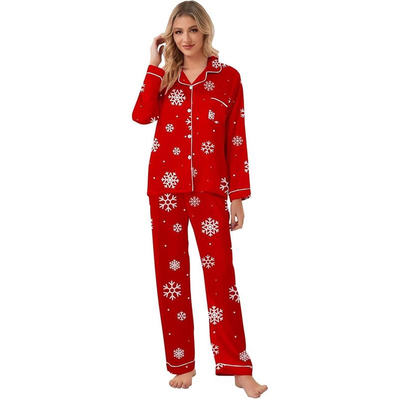 Christmas Family Silk Pajamas Matching Sets Long Sleeve Pj Set Satin Button Down Holiday Sleepwear