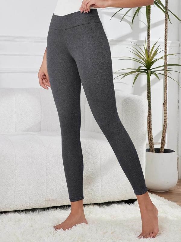 Women's Solid Thermal Lined Leggings, Casual Comfy Warm Skinny Pants for Daily Wear, Ladies Bottoms for Fall & Winter