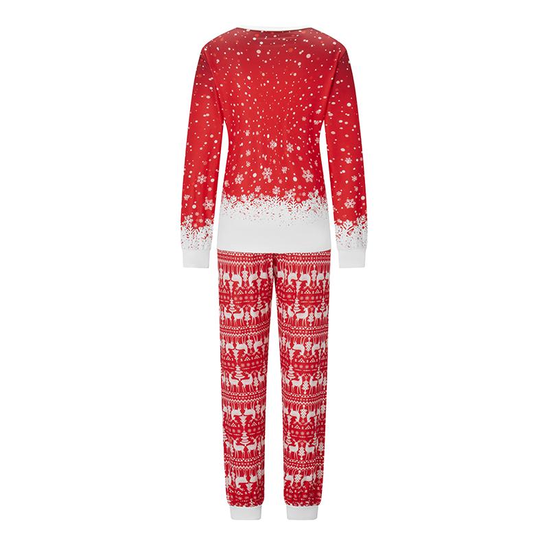 Red Matching Christmas Pajamas For Family, Deer Pattern Long Sleeve Tops and Pants Sleepwear Set