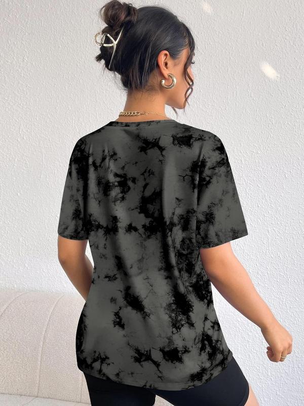 Women's Tie Dye Print Round Neck Tee, Fashion Casual Short Sleeve T-shirt for Daily Wear, Ladies Summer Clothes