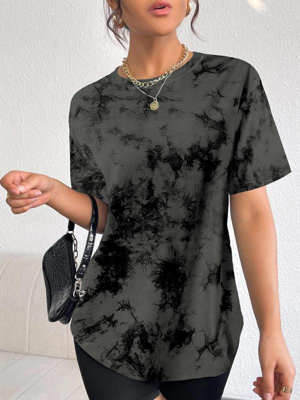 Women's Tie Dye Print Round Neck Tee, Fashion Casual Short Sleeve T-shirt for Daily Wear, Ladies Summer Clothes