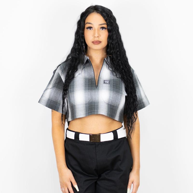 FB County Checker Zip Crop Top