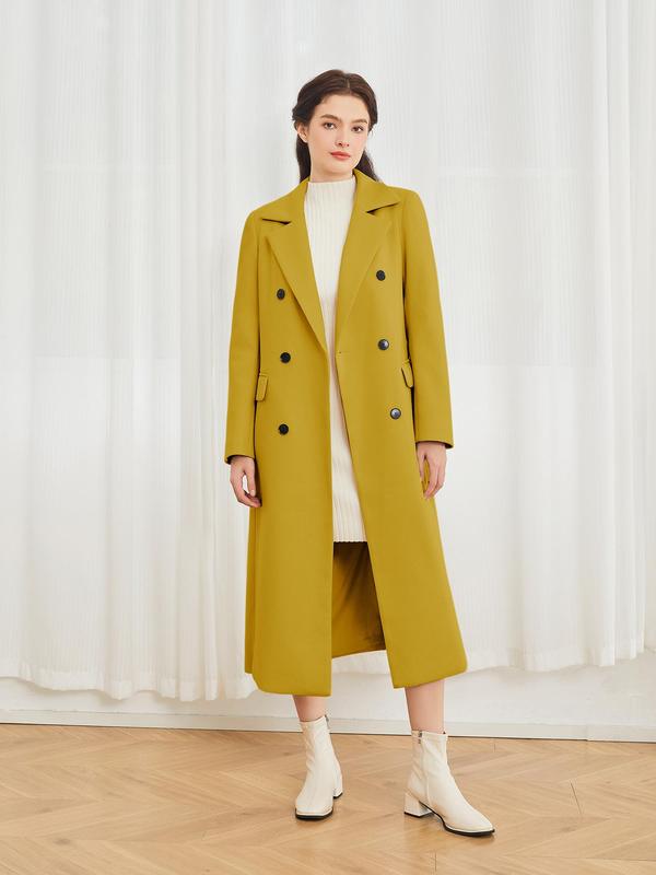 Women's Solid Color Double Button Pocket Overcoat, Casual Long Sleeve Lapel Neckline Coat for Fall & Winter, Women's Clothing for Daily Wear