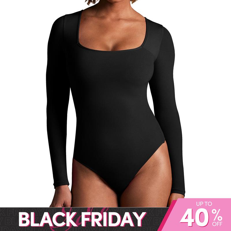 IUGA Black Friday Bodysuits for Women Yoga One Count Sexy Stretchy Long Sleeve V & Square Neck Tummy Control Bodysuit sleeveless tank