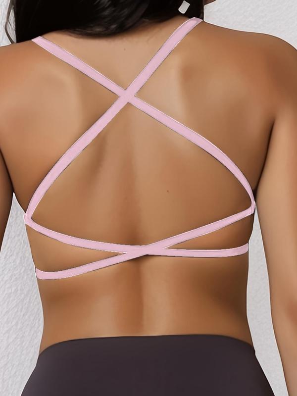 Women's Solid Criss Cross Backless Wireless Bra, Casual Comfortable Breathable Lingerie for Daily Wear, Softness Lingerie for All Seasons