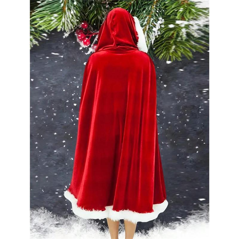 Beauty Cove  1pc Christmas Furry Decorative Role-Playing Cloak, Shawl - Perfect Christmas Party Accessories, Festive Red Hooded Performance Party Costume