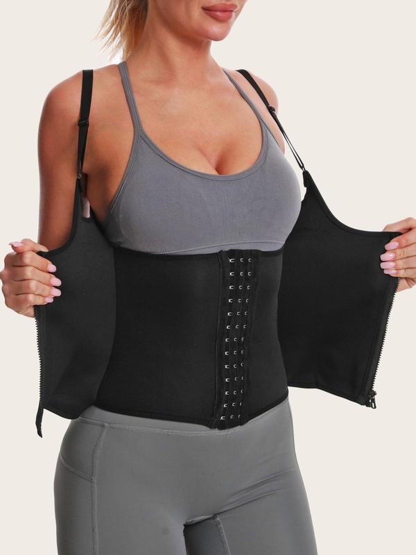 Women's Plain Hook & Eye Adjustable Spaghetti Strap Zip Up Shapewear Top, Women Waist Trainer Body Shaper Vest For Postpartum Recovery & Weight Loss, Women's Shapewear