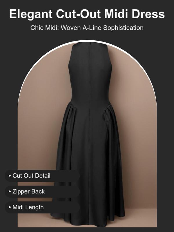 Women's Plain Cut Out Button Front Tank Dress, Elegant Dresses, Sleeveless Zipper Back A Line Dress for Party Holiday Wedding Guest, Dresses for Women, Ladies Clothes for Fall, Homecoming Dresses, Birthday Outfit Black Girl