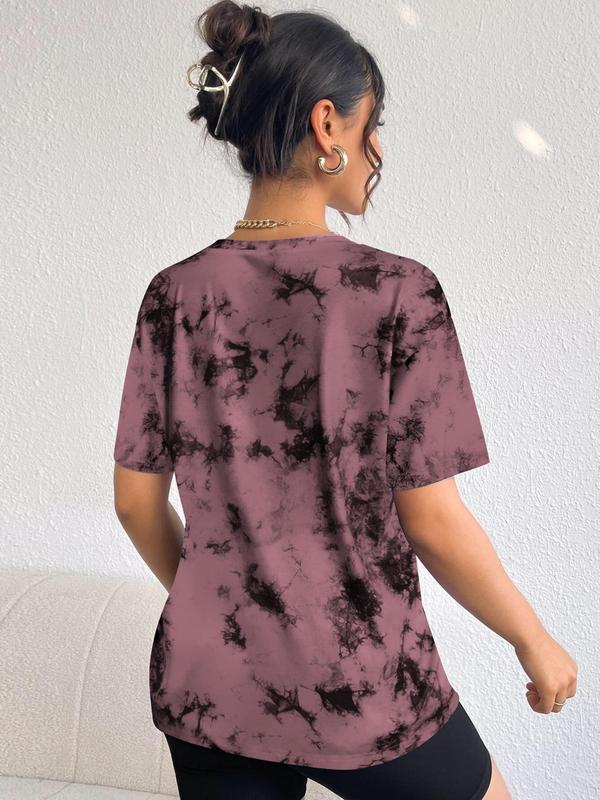 Women's Tie Dye Print Round Neck Tee, Fashion Casual Short Sleeve T-shirt for Daily Wear, Ladies Summer Clothes