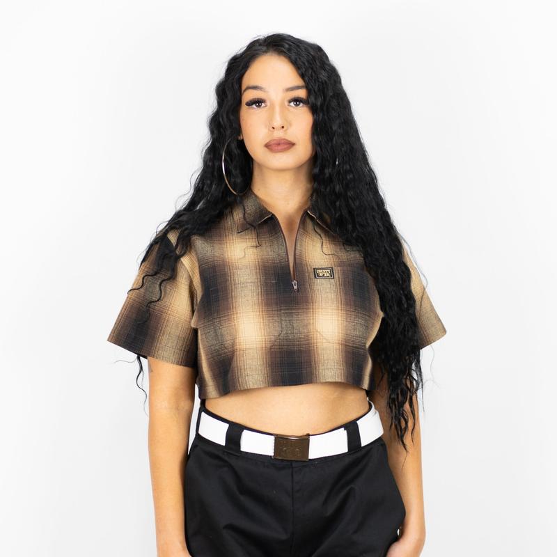 FB County Checker Zip Crop Top