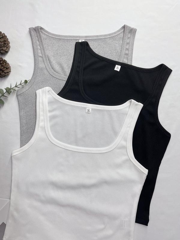 Women's Plain Ribbed Crop Tank Top, Minimalist Basic Square Neck Sleeveless Top, Tank Tops for Women, Ladies Casual Summer Clothes for Daily Wear