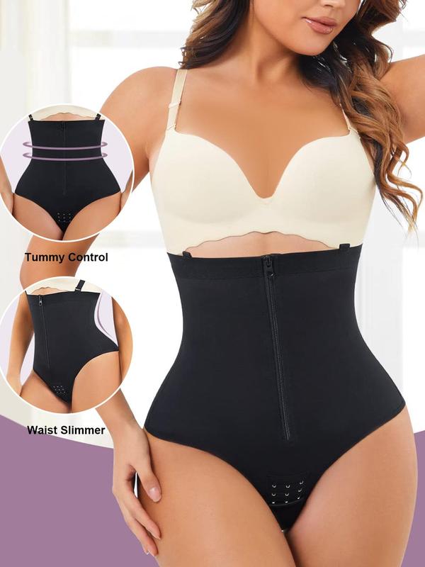 Women's Detachable Adjustable Strap Zipper Shapewear Panty, Hook & Eye Closure Crotch High Stretch Tummy Control Shaper, Women's Shapewear Bottoms for Daily Wear