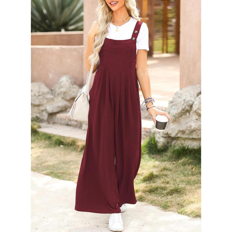 Dokotoo Women's Casual Loose Overalls Jumpsuits One Piece Sleeveless Wide Leg Long Pant Rompers With Pockets