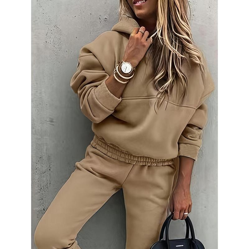 Cozy Solid Color Sweatpants Set - Pantsuits for Women - Long Sleeve Hoodie Sweatshirt, Drawstring Jogger Pants Outfits, Comfortable Casual Wear for Everyday, Soft Fleece Lining, Relaxed Fit, and Easy Care