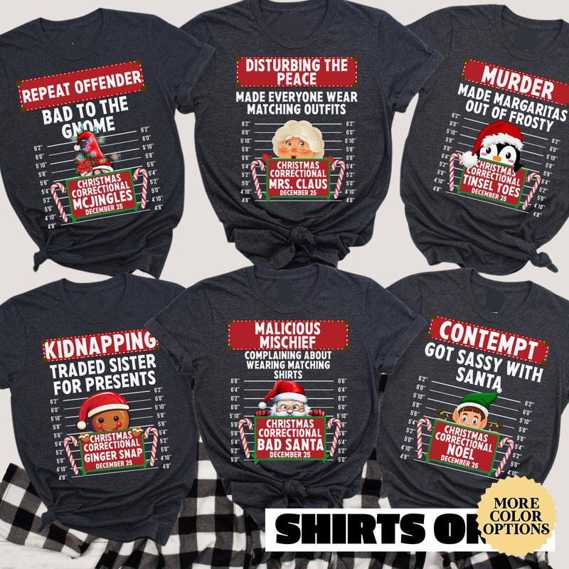 Family Christmas Pajamas, Matching Holiday Pajamas for Family, Christmas PJs, Family Christmas Shirts, Crimes Inmate North Pole Correctional N1 N2