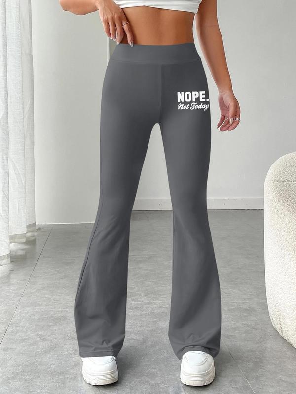 Women's Letter Print Flare Leg Pants, Casual Comfy Bell Bottom Trousers for Daily Wear, Ladies Bottoms for All Seasons