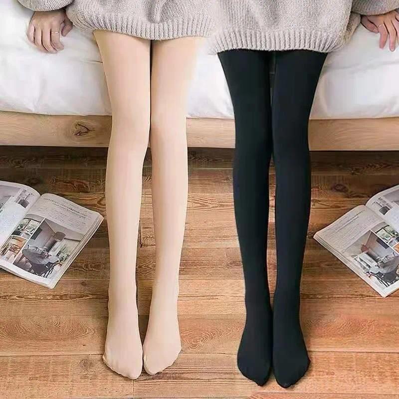 Women Warm Winter Leggings Pantyhose High Waist Solid Color Velvet Thickened Velvet Legging Stretchy Black Skin Stockings