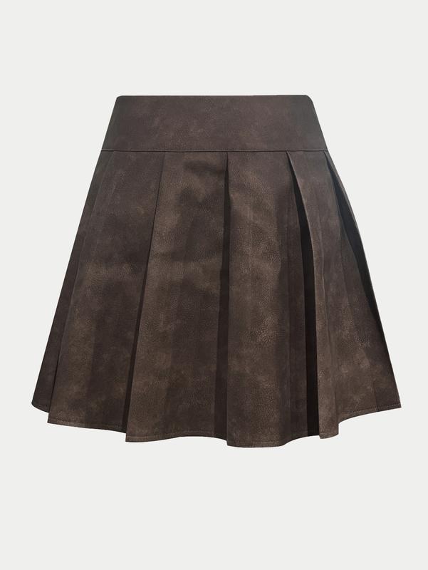 Women's High Waist Solid Pleated Skirt, Fall Fashion Clothing Party Club Wear Stylish A-Line PU Mini Skirt