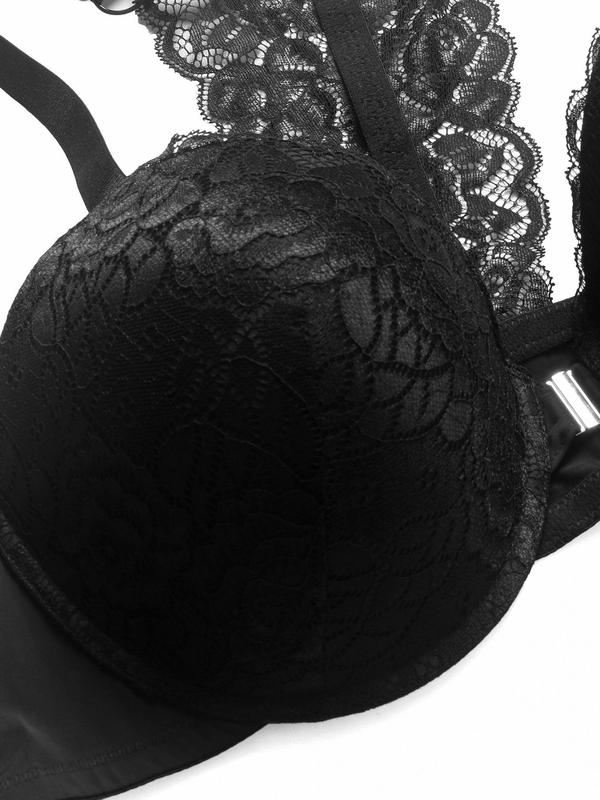  Floral Lace Underwire Bra, Adjustable Strap Buckle Front Bra, Women's Lingerie for All Seasons