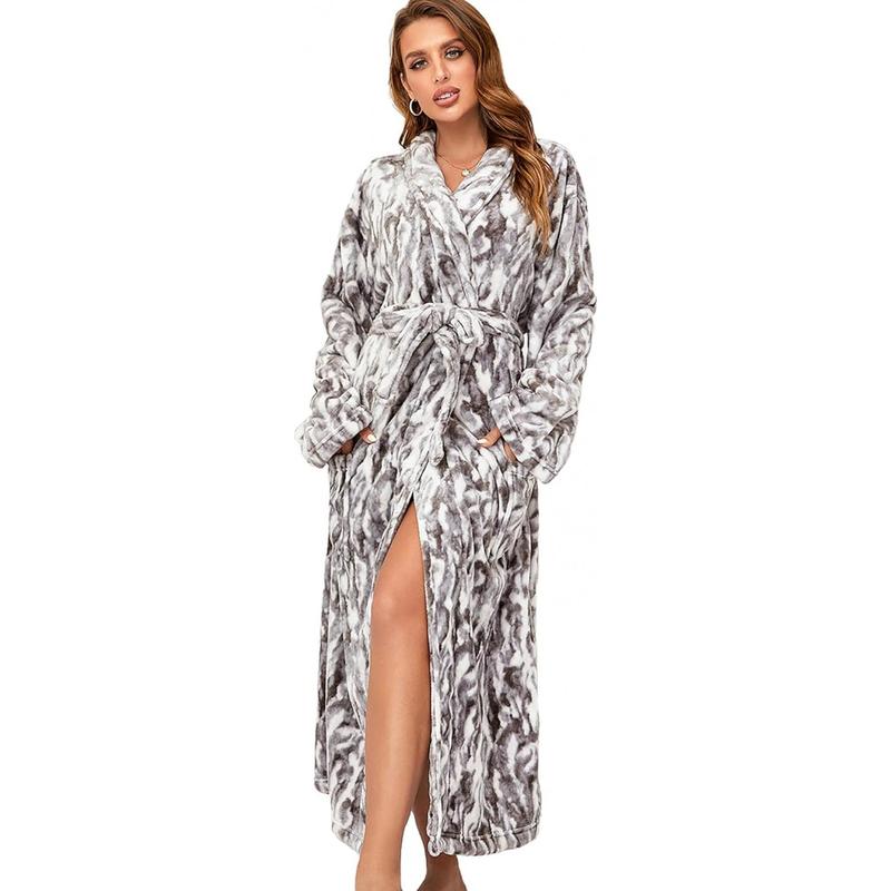 Womens Bathrobe Ladies Fleece Plush Warm Long Robes Fleece Nightgown Sleepwear