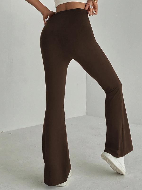  Solid Color High Waist Flare Leg Pants, Casual Comfy Bell Bottom Trousers for Daily Wear, Women's Bottoms for Fall & Winter