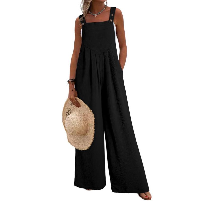 Dokotoo Women's Casual Loose Overalls Jumpsuits One Piece Sleeveless Wide Leg Long Pant Rompers With Pockets