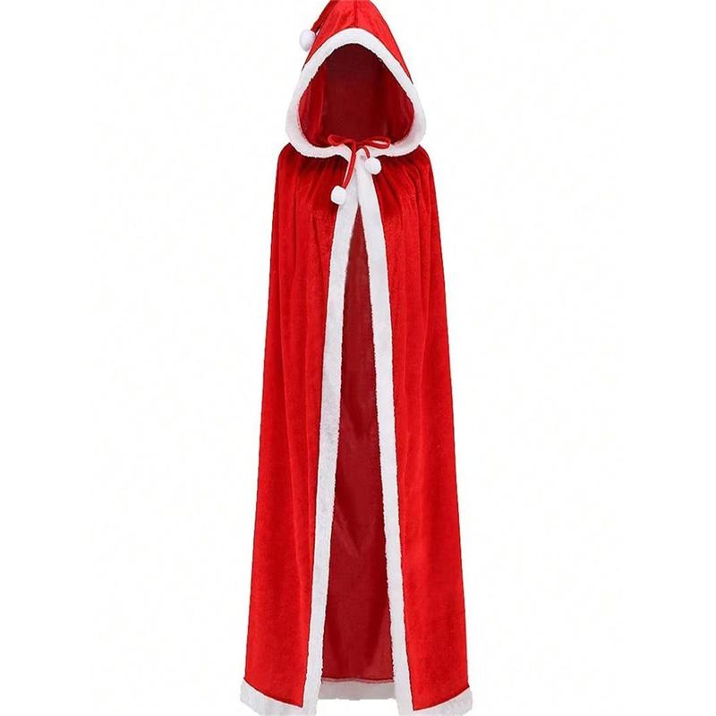 Beauty Cove  1pc Christmas Furry Decorative Role-Playing Cloak, Shawl - Perfect Christmas Party Accessories, Festive Red Hooded Performance Party Costume