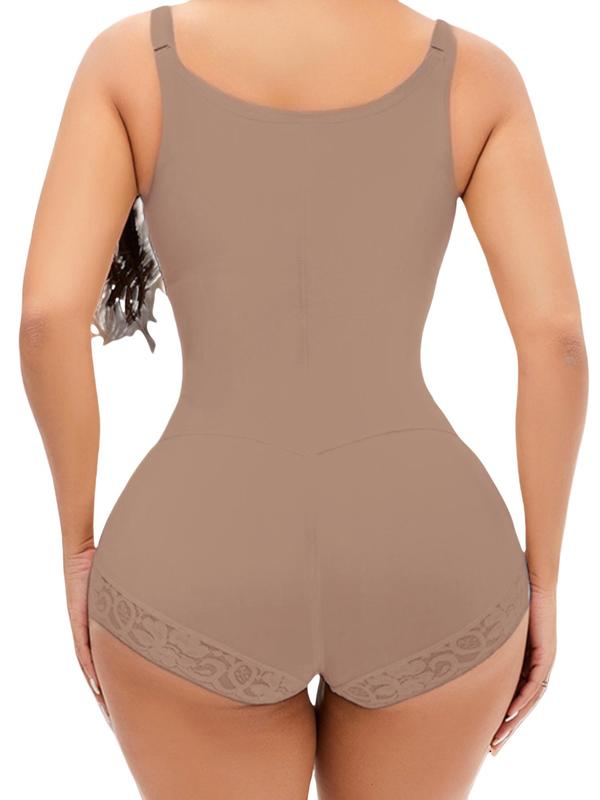 Women's Solid Color Contrast Floral Lace Zip Up Shapewear Bodysuit, High Stretch Tummy Control Butt Lifting Shaper, Ladies Shapewear for All Seasons