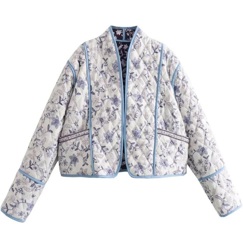 YeeZaa Women's Reversible Floral Quilted Jacket Cardigan Printed Lightweight Open Front Padded Puffer Coat