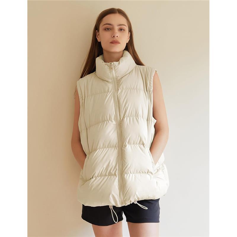 Sleeveless Puffer Vest for Women Quilted Callared Zip Up Padded Jacket Black Coat Outwear Womenswear Collared