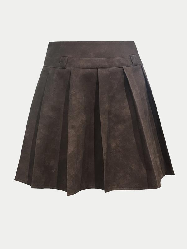 Women's High Waist Solid Pleated Skirt, Fall Fashion Clothing Party Club Wear Stylish A-Line PU Mini Skirt