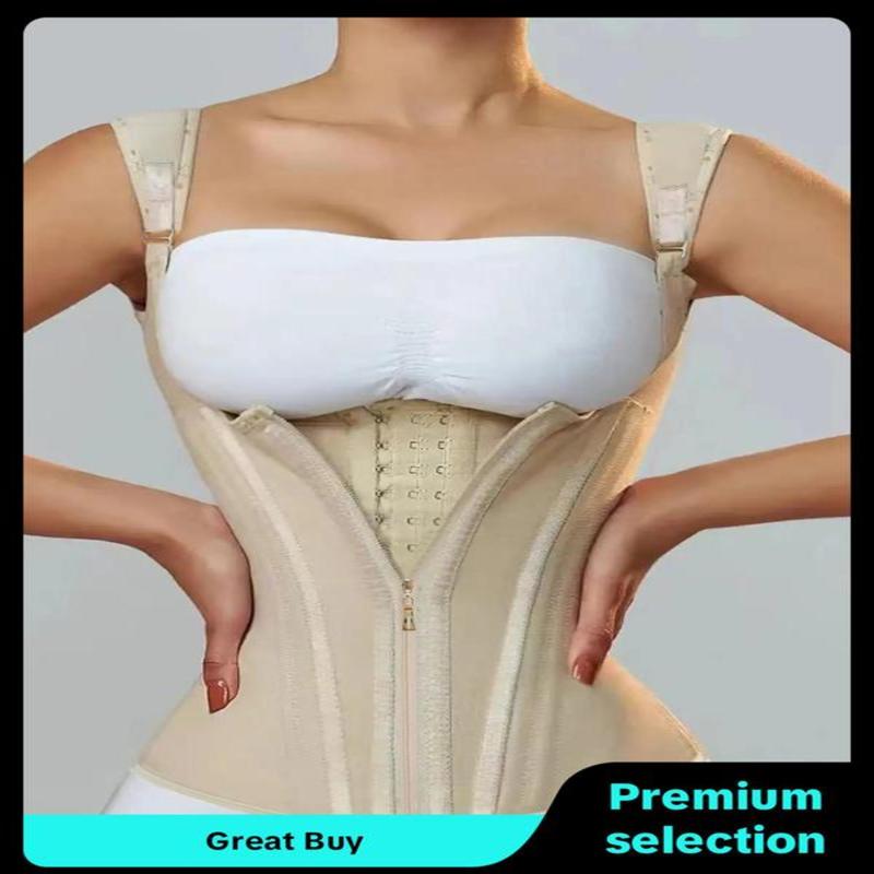 Women's Solid Color Adjustable Hook & Eye Closure Zipper Shapewear Top, Tummy Control Shaper Corset, Ladies Shapewear for All Seasons, Matt Waist Trainers faja post parto shapewear top