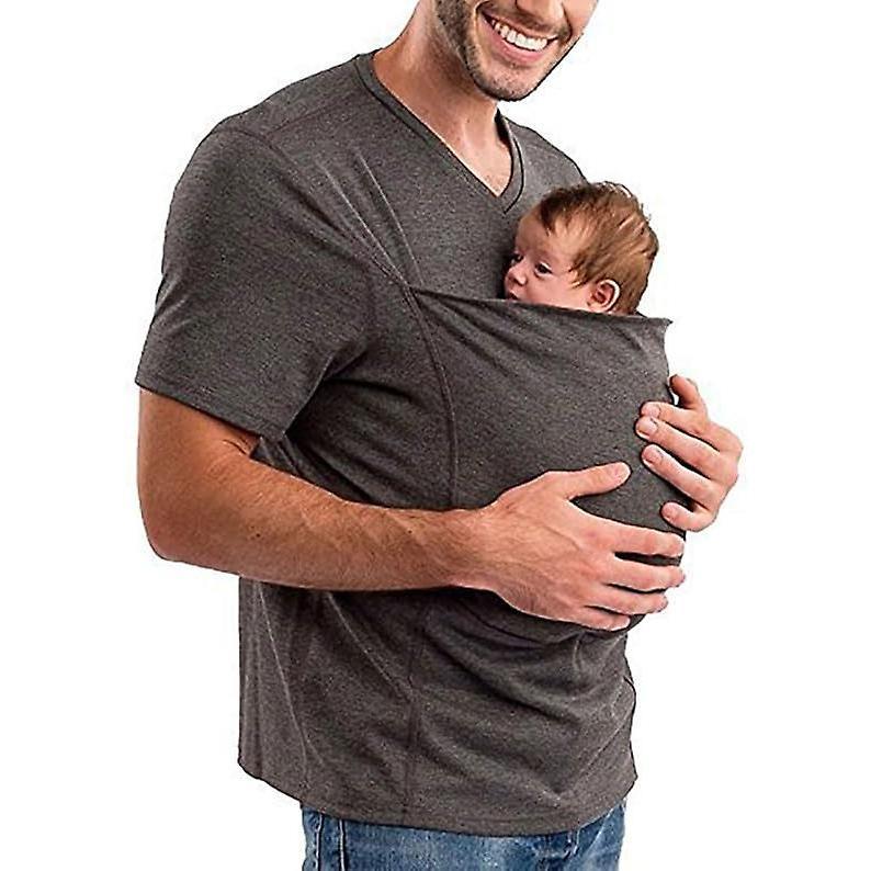 Men's Baby Strap Shirt, V Neck Short Sleeve Kangaroo T Shirt, Comfortable Breathable Cotton Kangaroo Shirt for dad and Baby