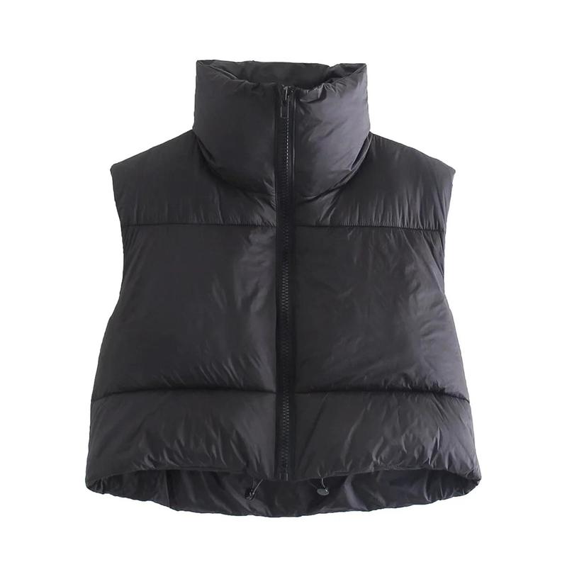 Womens Zipper Waistcoat Gilet Stand Collar Sleeveless Cropped Top Puffer Quilted Lightweight Vest Winter Warm Jacket Coat